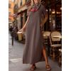 imageANRABESS Womens Summer Casual Maxi Dress Short Sleeve Crewneck Loose Split WrinkleFree Beach Travel Vacation Long SundressBrown