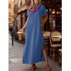 imageANRABESS Womens Summer Casual Maxi Dress Short Sleeve Crewneck Loose Split WrinkleFree Beach Travel Vacation Long SundressDeep Blue