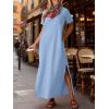 imageANRABESS Womens Summer Casual Maxi Dress Short Sleeve Crewneck Loose Split WrinkleFree Beach Travel Vacation Long SundressLight Blue