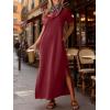imageANRABESS Womens Summer Casual Maxi Dress Short Sleeve Crewneck Loose Split WrinkleFree Beach Travel Vacation Long SundressWine Red