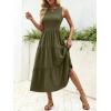 imageANRABESS Womens Summer Casual Maxi Dress Sleeveless Crewneck Smocked 2026 Flowy Plaid Tiered Boho A Line Beach Long SundressArmy Green