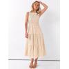 imageANRABESS Womens Summer Casual Maxi Dress Sleeveless Crewneck Smocked 2026 Flowy Plaid Tiered Boho A Line Beach Long SundressBeige Plaid