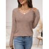 imageANRABESS Womens V Neck Ribbed Long Sleeve 2025 Fall Lightweight Soft Sweaters TopBurnt Tan