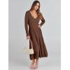 imageANRABESS Womens Wrap Midi Sweater Dresses Long Sleeve V Neck Ribbed Knit Bodycon High Waist Pleated ALine Dress 2025 TrendyBrown