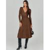 imageANRABESS Womens Wrap Midi Sweater Dresses Long Sleeve V Neck Ribbed Knit Bodycon High Waist Pleated ALine Dress 2025 TrendyBrown
