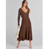 imageANRABESS Womens Wrap Midi Sweater Dresses Long Sleeve V Neck Ribbed Knit Bodycon High Waist Pleated ALine Dress 2025 TrendyBrown