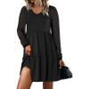 imageANRABESS Dresses for Women Casual Lace Long Sleeve V Neck Tiered Swing Flowy Loose Aline Mini Short 2025 Fall Vacation DressBlack