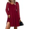 imageANRABESS Dresses for Women Casual Lace Long Sleeve V Neck Tiered Swing Flowy Loose Aline Mini Short 2025 Fall Vacation DressBurgundy