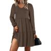 imageANRABESS Dresses for Women Casual Lace Long Sleeve V Neck Tiered Swing Flowy Loose Aline Mini Short 2025 Fall Vacation DressCoffee