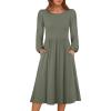 imageANRABESS Women Long Sleeve Midi Dress Crewneck 2025 Fall Fashion Casual Flowy ALine Long Dresses Vacation Outfit with PocketArmy Green