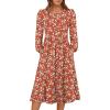 imageANRABESS Women Long Sleeve Midi Dress Crewneck 2025 Fall Fashion Casual Flowy ALine Long Dresses Vacation Outfit with PocketPrint Green White Floral