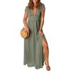 imageANRABESS Women Summer Deep V Neck Short Sleeve Dresses Slit Elegant Wedding Guest Formal Cocktail Evening Maxi Long DressArmy Green