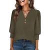 imageANRABESS Womens 34 Sleeve Blouses Dressy Casual Henley Shirts V Neck Work Business Tee Tops 2025 Fashion Vacation ClothesArmy Green