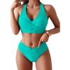 imageANRABESS Womens Bikini Sets Two Piece Swimsuits High Waisted Halter Twist Front Bathing Suit 2026 Summer Beach SwimwearAqua