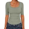 imageANRABESS Womens Half Sleeve Tops Scoop Neck Ribbed Knit Slim Fitted Basic Tee Shirts Summer 2025 Trendy Fall Casual ClothesSage Green