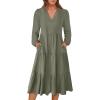 imageANRABESS Womens Long Lantern Sleeve Floral Midi Dresses 2025 Fall V Neck Casual Flowy Aline Tiered Boho Vacation Long DressOlive Green