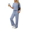 imageANRABESS Womens Lounge Sets 2 Piece Outfits Summer Casual Short Sleeve Sweatsuits Matching Tracksuits Wide Leg Pant SetGray Blue