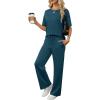 imageANRABESS Womens Lounge Sets 2 Piece Outfits Summer Casual Short Sleeve Sweatsuits Matching Tracksuits Wide Leg Pant SetLake Green