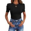 imageANRABESS Womens Puff Sleeve Crewneck Dressy Casual Tops Summer Fitted Ribbed Knit Trendy Going Out T Shirts 2026 SpringBlack