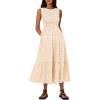 imageANRABESS Womens Summer Casual Maxi Dress Sleeveless Crewneck Smocked 2026 Flowy Plaid Tiered Boho A Line Beach Long SundressBeige Plaid