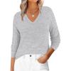 imageANRABESS Womens V Neck Ribbed Long Sleeve 2025 Fall Lightweight Soft Sweaters TopLight Grey