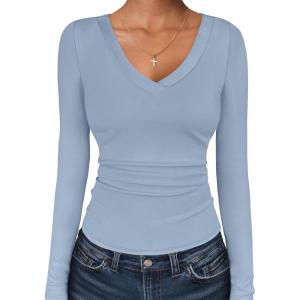 imageANRABESS Long Sleeve Shirts for Women V Neck Basic Tees Top Casual Going Out Tshirt Workout Outfits 2025 Fall Fashion ClothesLight Blue