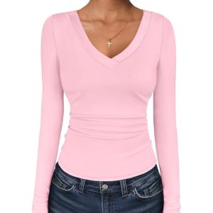 imageANRABESS Long Sleeve Shirts for Women V Neck Basic Tees Top Casual Going Out Tshirt Workout Outfits 2025 Fall Fashion ClothesLight Pink