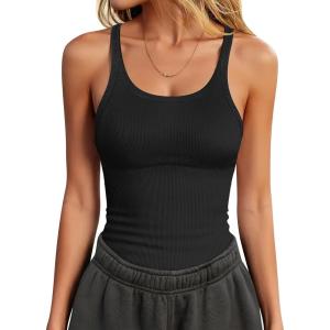 imageANRABESS Tank Top for Womens Summer 2026 Scoop Neck Sleeveless Ribbed Knit Workout Basic Tees Slim Fitted Cami ShirtsBlack