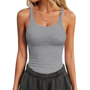 imageANRABESS Tank Top for Womens Summer 2026 Scoop Neck Sleeveless Ribbed Knit Workout Basic Tees Slim Fitted Cami ShirtsGrey