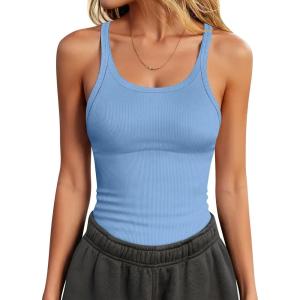 imageANRABESS Tank Top for Womens Summer 2026 Scoop Neck Sleeveless Ribbed Knit Workout Basic Tees Slim Fitted Cami ShirtsSky Blue