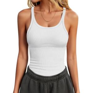 imageANRABESS Tank Top for Womens Summer 2026 Scoop Neck Sleeveless Ribbed Knit Workout Basic Tees Slim Fitted Cami ShirtsWhite