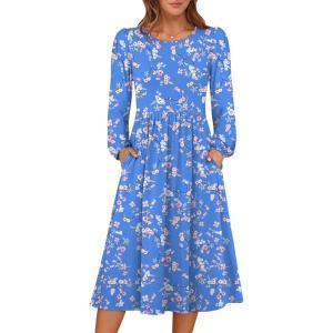 imageANRABESS Women Long Sleeve Midi Dress Crewneck 2025 Fall Fashion Casual Flowy ALine Long Dresses Vacation Outfit with PocketBlue Pink Flower