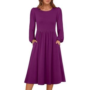 imageANRABESS Women Long Sleeve Midi Dress Crewneck 2025 Fall Fashion Casual Flowy ALine Long Dresses Vacation Outfit with PocketDeep Purple