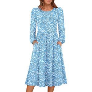 imageANRABESS Women Long Sleeve Midi Dress Crewneck 2025 Fall Fashion Casual Flowy ALine Long Dresses Vacation Outfit with PocketFloral Blue White