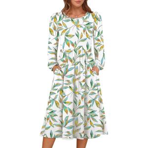 imageANRABESS Women Long Sleeve Midi Dress Crewneck 2025 Fall Fashion Casual Flowy ALine Long Dresses Vacation Outfit with PocketFloral Colorful