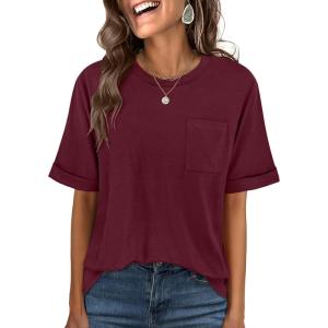 imageANRABESS Women Oversized T Shirts Short Sleeve Summer Casual Loose Top Basic Tee with PocketDeep Red