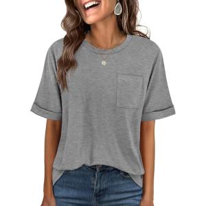imageANRABESS Women Oversized T Shirts Short Sleeve Summer Casual Loose Top Basic Tee with PocketGray