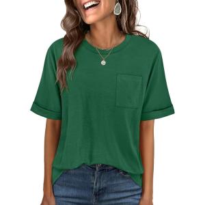 imageANRABESS Women Oversized T Shirts Short Sleeve Summer Casual Loose Top Basic Tee with PocketGreen