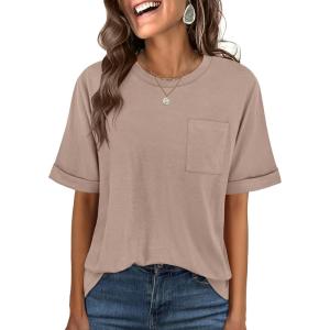 imageANRABESS Women Oversized T Shirts Short Sleeve Summer Casual Loose Top Basic Tee with PocketKhaki