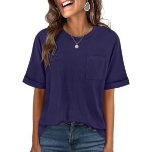 imageANRABESS Women Oversized T Shirts Short Sleeve Summer Casual Loose Top Basic Tee with PocketNavy Blue