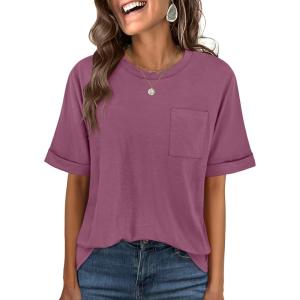 imageANRABESS Women Oversized T Shirts Short Sleeve Summer Casual Loose Top Basic Tee with PocketPurple