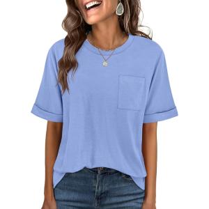 imageANRABESS Women Oversized T Shirts Short Sleeve Summer Casual Loose Top Basic Tee with PocketSky Blue