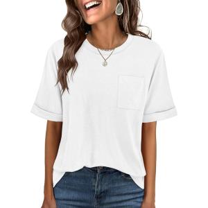 imageANRABESS Women Oversized T Shirts Short Sleeve Summer Casual Loose Top Basic Tee with PocketWhite