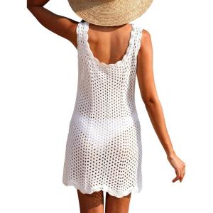 imageANRABESS Women Swimsuit Cover Ups Summer Sleeveless Beach Crochet Swimwear Bathing Suit Knit Swim Dress 2025 Vacation OutfitsCream White