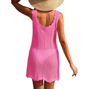 imageANRABESS Women Swimsuit Cover Ups Summer Sleeveless Beach Crochet Swimwear Bathing Suit Knit Swim Dress 2025 Vacation OutfitsRose
