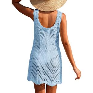 imageANRABESS Women Swimsuit Cover Ups Summer Sleeveless Beach Crochet Swimwear Bathing Suit Knit Swim Dress 2025 Vacation OutfitsSky Blue