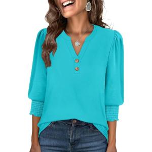 imageANRABESS Womens 34 Sleeve Blouses Dressy Casual Henley Shirts V Neck Work Business Tee Tops 2025 Fashion Vacation ClothesLake