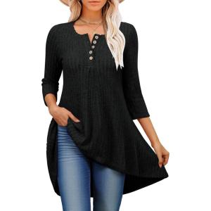 imageANRABESS Womens 34 Sleeve Long Tunic Tops for Leggings High Low Henley Shirts Dressy Casual Loose Blouses 2025 Fall FashionBlack