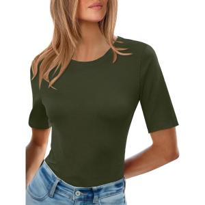 imageANRABESS Womens Half Sleeve Tops Crewneck Shirts Basic Fit Tee Trendy 2026 Spring Summer Business Casual TShirtsArmy Green