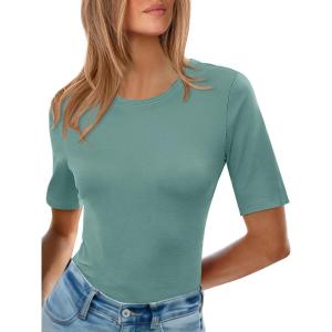 imageANRABESS Womens Half Sleeve Tops Crewneck Shirts Basic Fit Tee Trendy 2026 Spring Summer Business Casual TShirtsGray Green